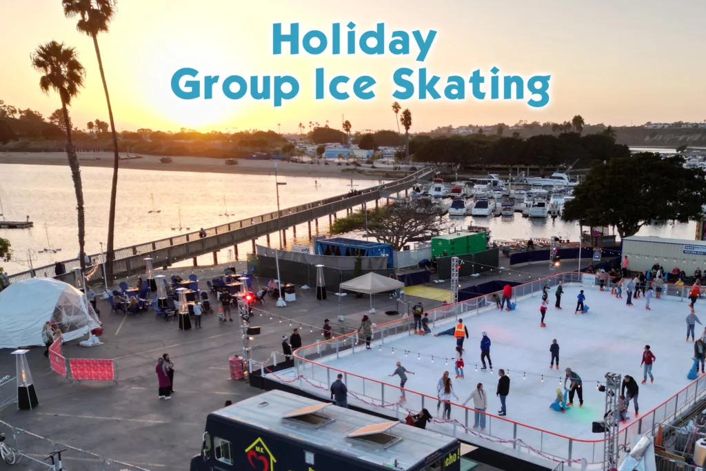 group ice skating along the waterfront